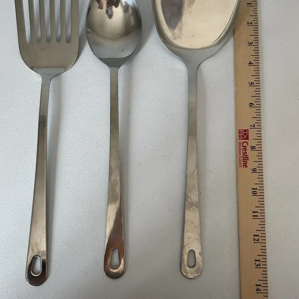 Stainless Steel Kitchen Utensil Lot of 3 Cookwear 13' Spatula, Spoon, Flipper